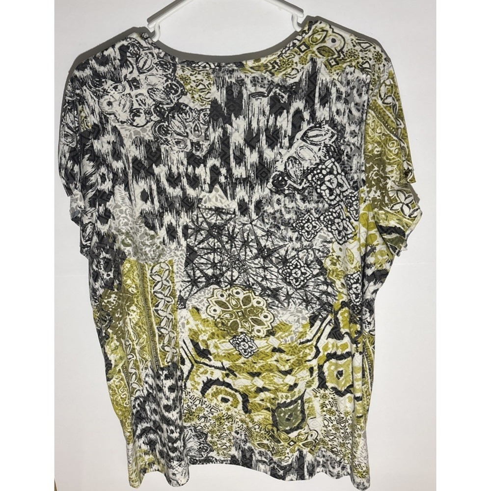 CJ Banks Blouse Women's Plus‎ Size 3X Ruffle Overlay Black & White Short  Sleeve